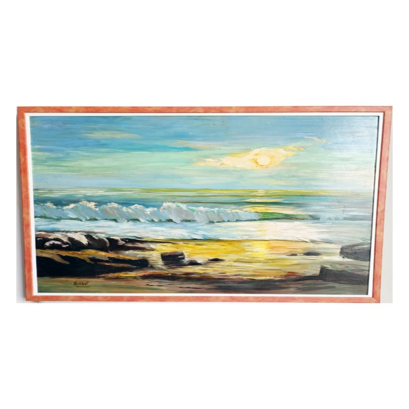 CUADRO PINTURA AL OLEO SOBRE TABLA "OLAS EN EL MAR"