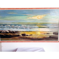 CUADRO PINTURA AL OLEO SOBRE TABLA "OLAS EN EL MAR"