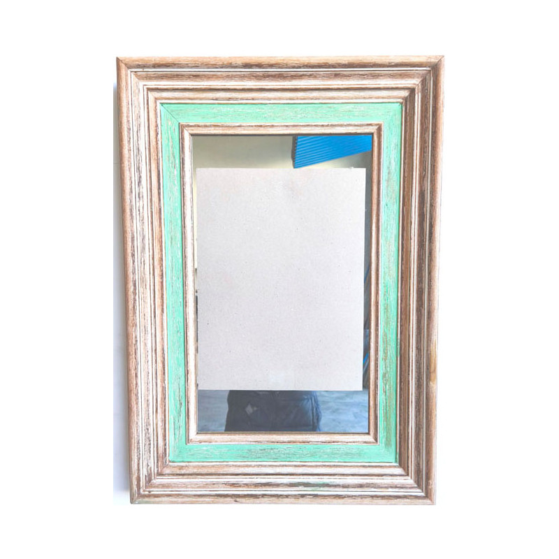 ESPEJO DE MOLDURA DECAPADA CON FRANGA VERDE