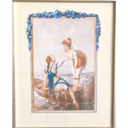 CUADRO LAMINA Y CRISTAL BAÑISTAS EN LA PLAYA