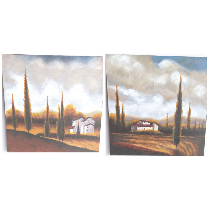 PAREJA DE CUADROS ACRÍLICOS MOTIVO PAISAJE CAMPESTRE