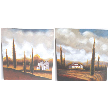 PAREJA DE CUADROS ACRÍLICOS MOTIVO PAISAJE CAMPESTRE
