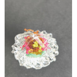 3 CESTAS DE CRISTAL ARTESANO CON FLORES SECAS
