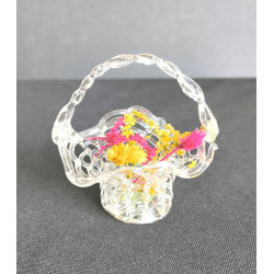 3 CESTAS DE CRISTAL ARTESANO CON FLORES SECAS