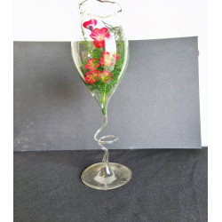 PAREJA DE COPAS RIZADAS DE CRISTAL SOPLADO CON FLORES GRANDE