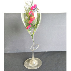 PAREJA DE COPAS RIZADAS DE CRISTAL SOPLADO CON FLORES GRANDE