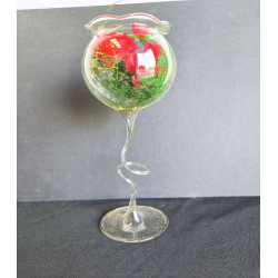 PAREJA DE COPAS RIZADAS DE CRISTAL SOPLADO CON FLORES MEDIANAS